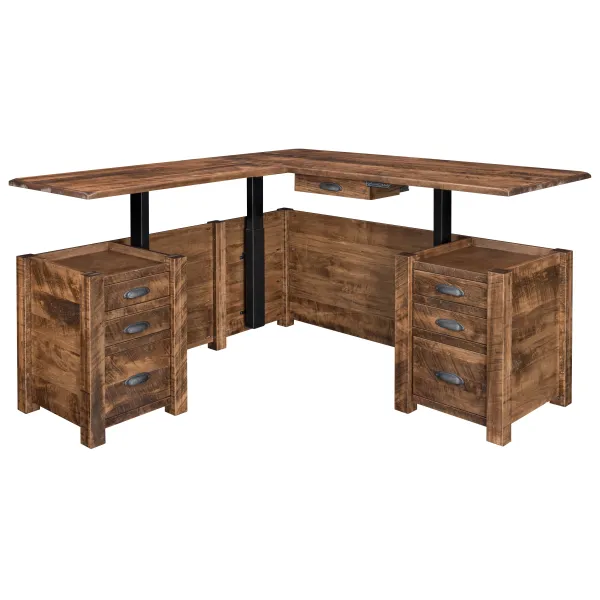 Amish El Paso Sit-Stand Adjustable Solid Wood L-Desk