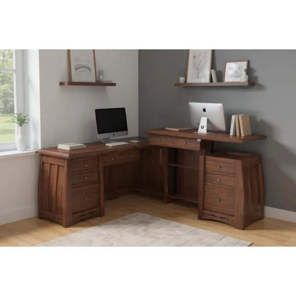Amish Built Boulder Creek Sit-To-Stand 8 Drawer L Desk