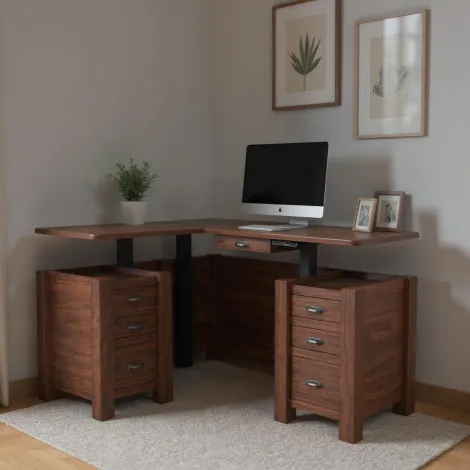 Amish El Paso Sit-Stand Adjustable Solid Wood L-Desk Amish El Paso Sit-Stand Adjustable Solid Wood L-Desk