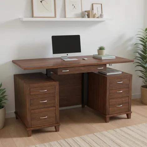 Integra Executive Amish Desk with Adjustable Height Top and Full Drawer Pedestal