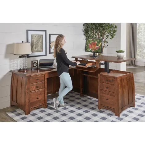 Amish Built Boulder Creek Sit-To-Stand 8 Drawer L Desk