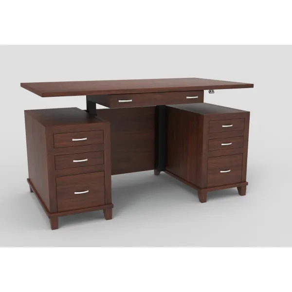 Integra Executive Amish Desk with Adjustable Height Top and Full Drawer Pedestal
