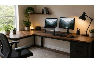 Laptop Monitor Setup Ideas Using an L-Shaped Desk